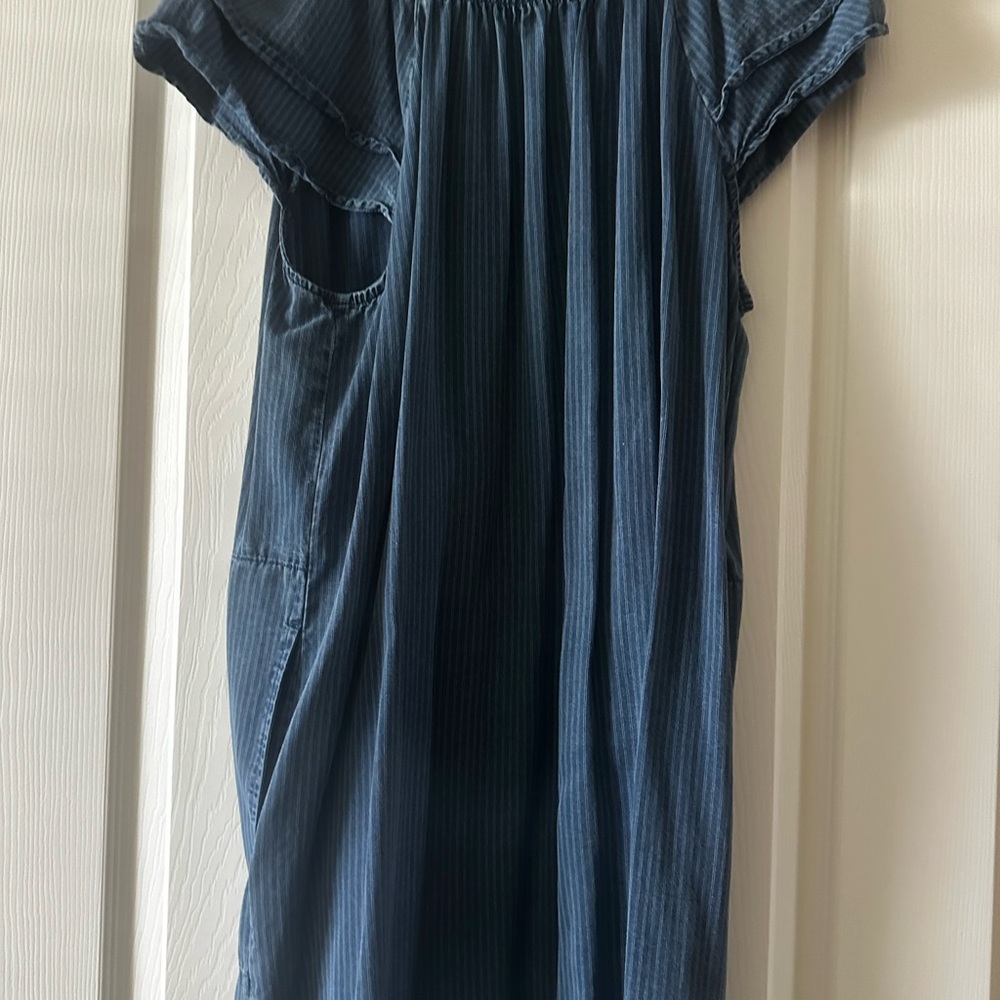 Liverpool Navy Blue Pinstripe Peasant Top - Picture 3 of 7